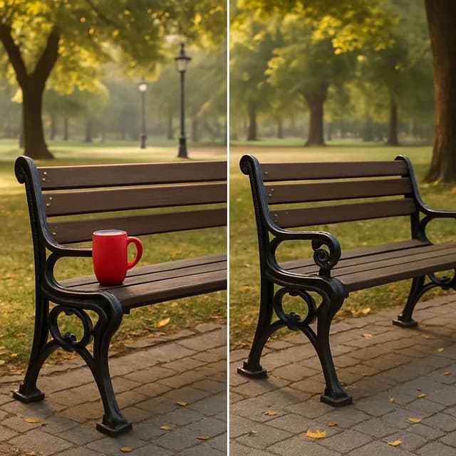 Bir nesnesi silinmiş park bankı sahnesi