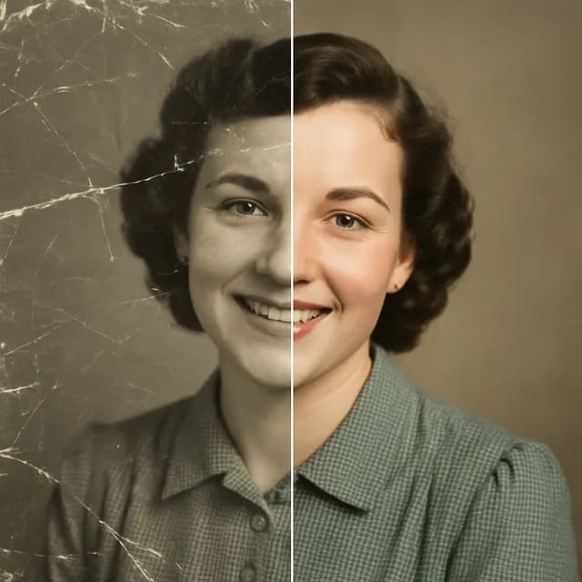 Onarılıp renklendirilmiş eski ve hasarlı fotoğraf